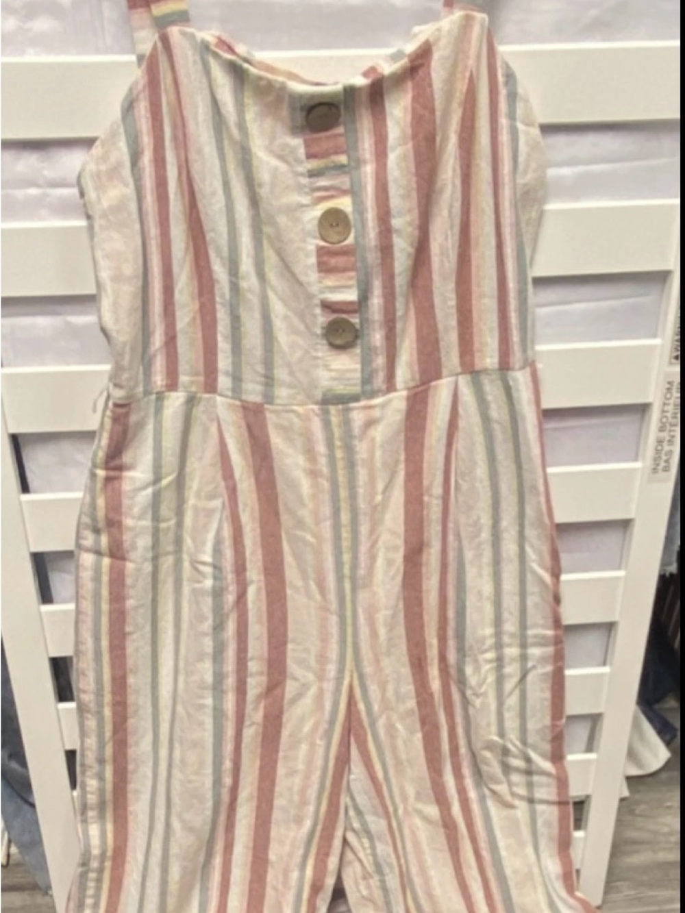 As U Wish Multi-Stripe Sleeveless Jumpsuit in Blush, Sage, Pale Yellow